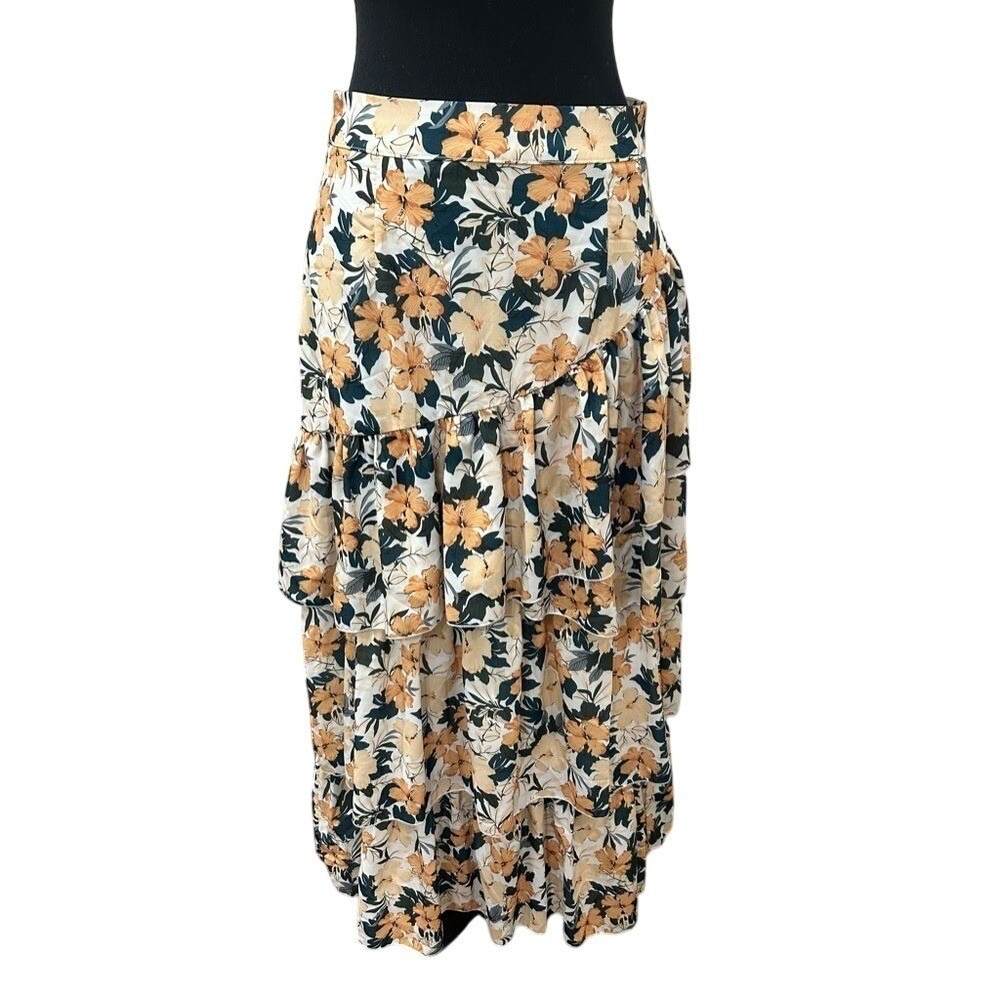 Floral Tiered Maxi Skirt Womens Size S Multicolor Good Ruffle Boho Excellent